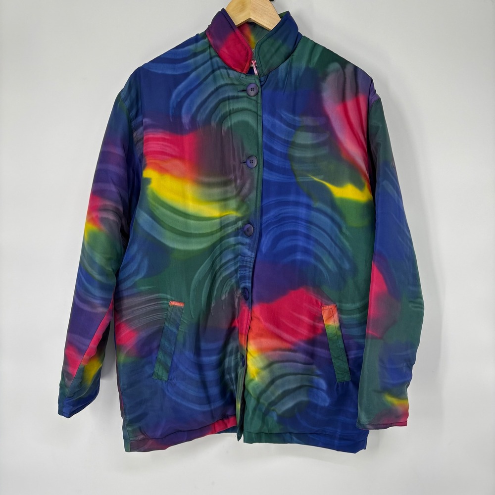 Brownstone Studio Vintage Silk Padded Jacket S Indie Abstract Multi Color Swirl